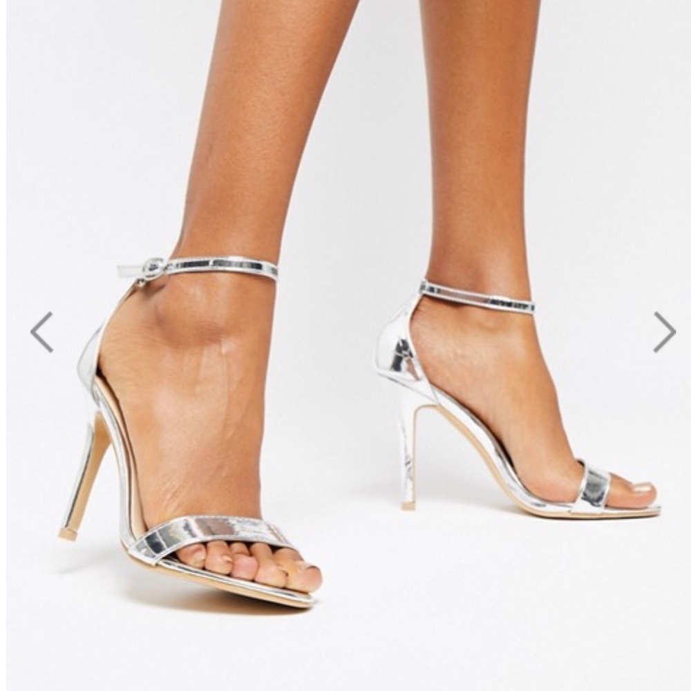 Glamorous Silver Mirror Barely There Heeled Sandal